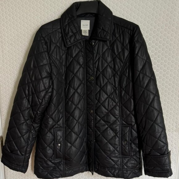 Kate Hill Casual Quilted Black Jacket -Collared, Button Front, Lined  Sz. 14 - Picture 2 of 7